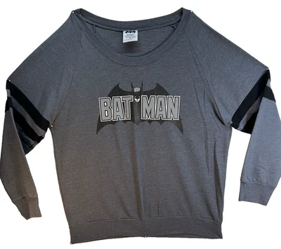 Ladies EUC Batman 2XL gray cotton/poly knit crewneck raglan sleeve black accents - Image 1 of 4