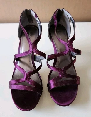 Calvin Klein Burgundy High Heels Sandal. Satin Velvet Strappy. Size 8.5 - Image 1 of 4
