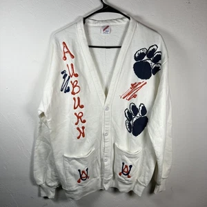 Vintage Auburn Tigers Cardigan Sweater Unisex One Size White NCAA Football 90s - Picture 1 of 12