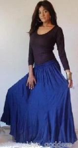 navy blue maxi skirt OS-M L 1X 2X 3X 4X5X 6X  plus bias ruffled elastic waist  - Picture 1 of 1