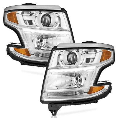 Pair Headlights Assembly For 2015-2020 Chevy Tahoe Suburban Chrome Headlamps Foto 1 de 4