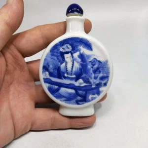 Porzellan Schnupftabakflasche blau weiß Dame spielt Qin Design Antik Stil Deko - Bild 1 von 8