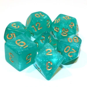 7 Piece Turquoise Glitter Polyhedral Dice Set – Turquoise Bag - Picture 1 of 2