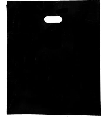 Bolsas de plástico 500 asas troqueladas negras para mercancía de compras 15 x 18" x 4" Foto 1 de 4