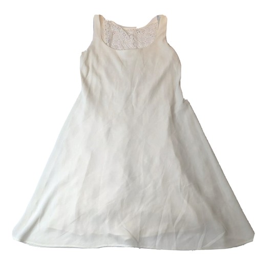 OFF WHITE Mini abito Shelli Segal lavanderia taglia 12 bianco sporco scollo a scoop canotta pizzo schiena