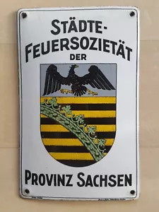 Reklameschild Emailschild Versicherungsschild Feuersozietät Provinz Sachsen Orig - Bild 1 von 7