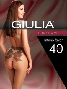 GIULIA 'Intimo Favor' crotchless open crotch tights sheer decorative bow 40 Den - Picture 1 of 18