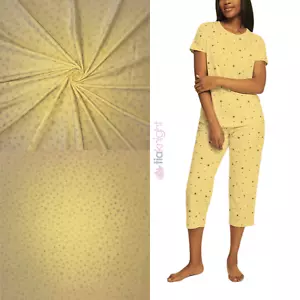 Cotton Lycra Jersey 4 Way Stretch Fabric- Lemon Subtle Foil Stars, By Tia Knight - Picture 1 of 3