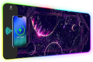 RGB Gaming Mouse Pad with Wireless Charging, Large Keyboard Mouse Pad with 14 LE - Picture 1 of 12