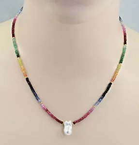 Edelsteinkette - Rubin Smaragd Saphir und Perle in 47 cm Länge - Bild 1 von 2