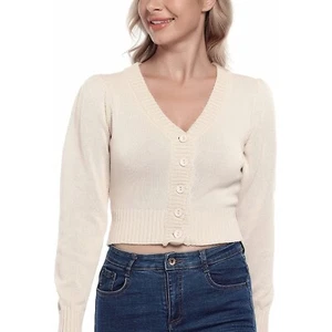 Casual Open Front Knit Cropped Short Sweater Long Sleeve Cardigan Apricot S - Picture 1 of 6