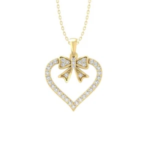 Lab Grown Diamond 10K Yellow Gold Heart Pendant 18" Silver Yellow Plating Chain - Picture 1 of 8