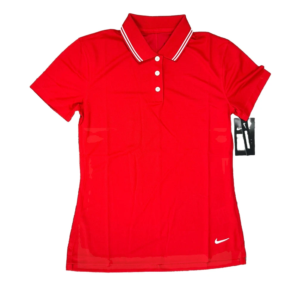 Nike Dri-FIT Victory Stripe Collar SS Golf Polo Women's XL Red Shirt BV0217