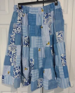 Plus 1X 2X 3X 4X Cotton Boho Hippie Folk Tiered Long Full Skirt Indigo - Picture 1 of 3