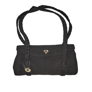 The Sak schwarz gewebte Schultertasche geflochtene Riemen Klappverschluss Handtasche - Bild 1 von 8