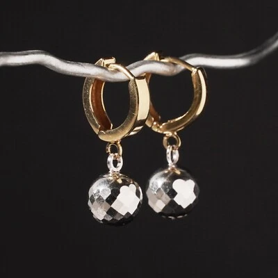 Michael Hill 10k Yellow & White Gold Disco Ball Drop Hoop Earrings Huggies - Image 1 of 4