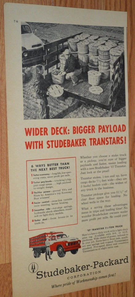 Camión Studebaker Transtar 1957 original vintage anuncio impreso 57 trabajo Foto 1 de 1
