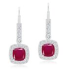 4.65Ct Cushion Cut Aa Natural Burmese Red Ruby Solitaire In Earrings 925 Silver