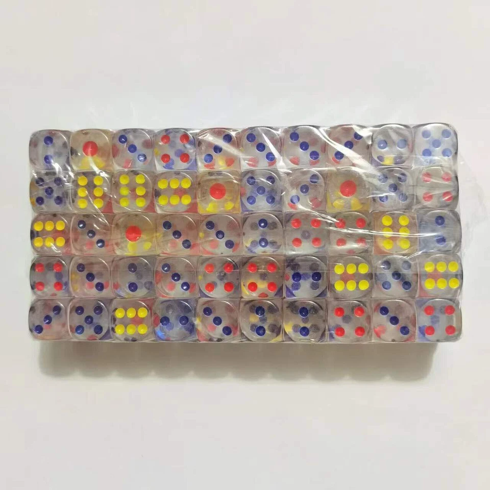 Dados puntuales D6 transparentes multicolores de seis caras 20 piezas para mesa de juego de mesa 0,63" Foto 1 de 4