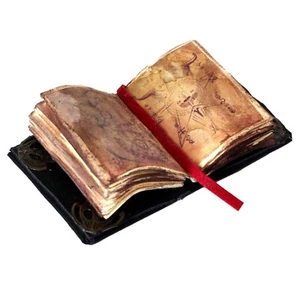 Libro de brujas en miniatura, escala 1:6 abierto páginas antiguas páginas mágicas libro de hechizos cubierta de cuero. - Imagen 1 de 11