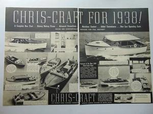 Chris-craft Boats 1938 anuncio impreso de arte vintage de 2 páginas - Imagen 1 de 1
