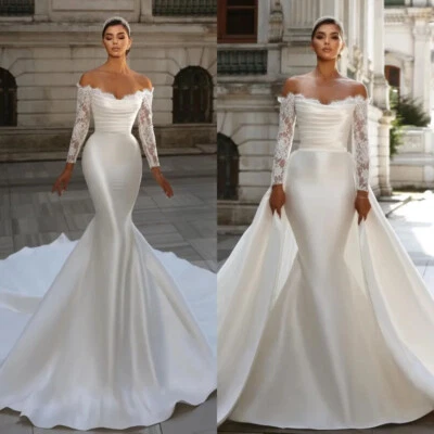 Vintage Mermaid Wedding Dresses Long Sleeves Bridal Gowns With Detachable Train - Image 1 of 4