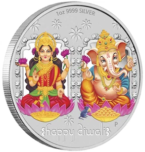 2019 Tuvalu Diwali Festival 1oz .9999 Silver MEDALLION *Previous-Issue-Sold-Out* - Picture 1 of 4