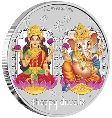 2019 Tuvalu Diwali Festival 1oz .9999 Silver MEDALLION *Previous-Issue-Sold-Out* - Image 1 of 4