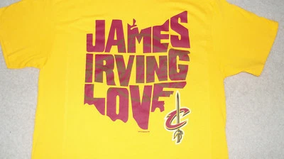 OHIO-SHAPED Lebron JAMES Kyrie IRVING Kevin LOVE T-Shirt LRG Cleveland Cavaliers - Image 1 of 4