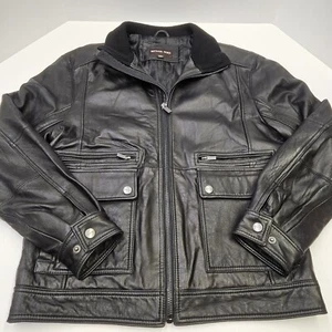 Michael Kors Black Leather Mod Retro Moto Jacket Coat Men's L - Picture 1 of 13