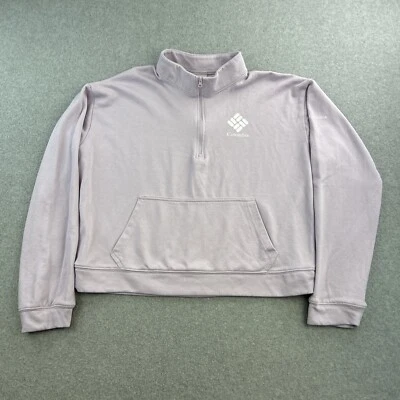 Columbia 毛衣女式 XL 浅紫色 1/2 拉链长袖套衫标志女士 — 第 1/4 张图片