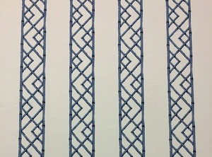 BALLARD DESIGNS REVA BLUE IVORY BAMBOO STRIPE MULTIUSE FABRIC BY THE YARD 54"W - Picture 1 of 5