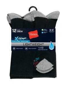 Hanes Crew Socks 12-Pack Men's FreshIQ X-Temp Arch support Cool Comfort Wicking - Picture 1 of 8