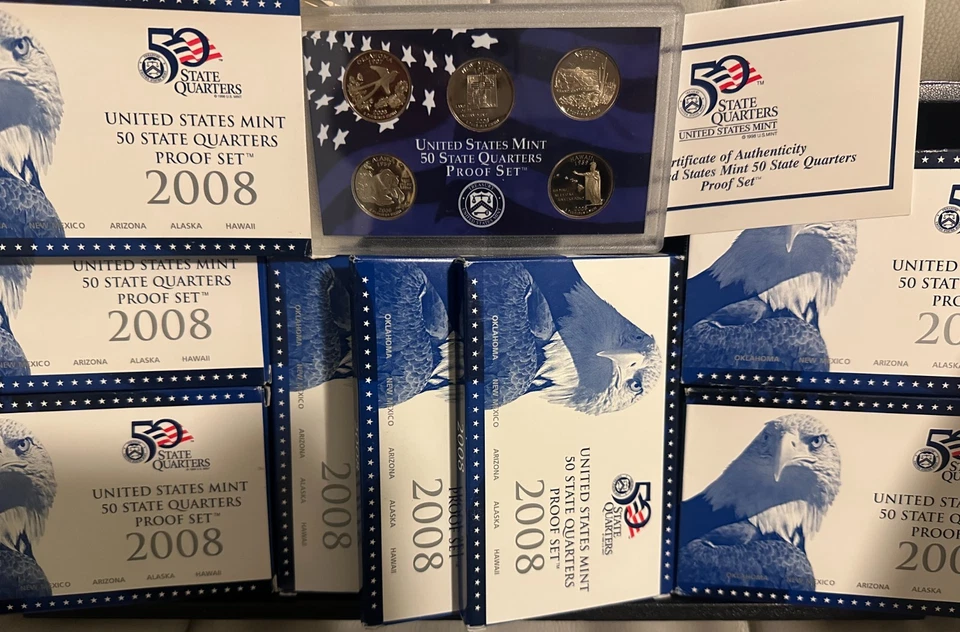 8 Set LOT of 2008-S ORIGINAL Proof Quarter Sets w/Boxes KEY! - Image 1 of 1