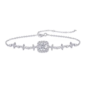 Real 6.5mm Round Moissanite Bracelet 925 Sterling Silver Chain 18K Gold Plated - Picture 1 of 10