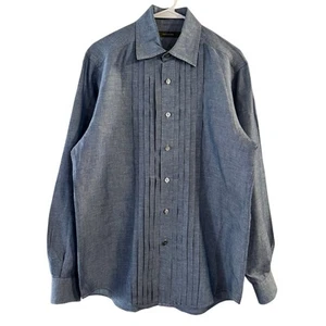 Camisa de vestir para hombre Ermenegildo Zegna plisada mezcla de lino azul talla mediana - Imagen 1 de 6
