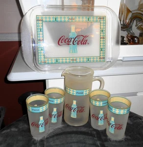 VINTAGE COCA COLA TRAY TUMBLERS GLASSES 7 PC LOT COKE NOS PRECISIONCRAFT CANADA - Picture 1 of 13