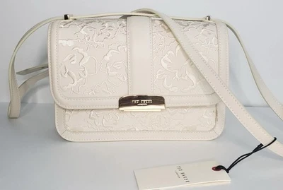 BOLSO BANDOLERA NUEVO CON ETIQUETAS TED BAKER LONDON GINN MARIE CUERO BLANCO FLORAL BORDADO! Foto 1 de 4