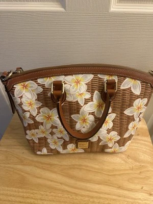 New Rooney & Bourke Plumeria Brown White Floral Satchel Handbag - Image 1 of 4