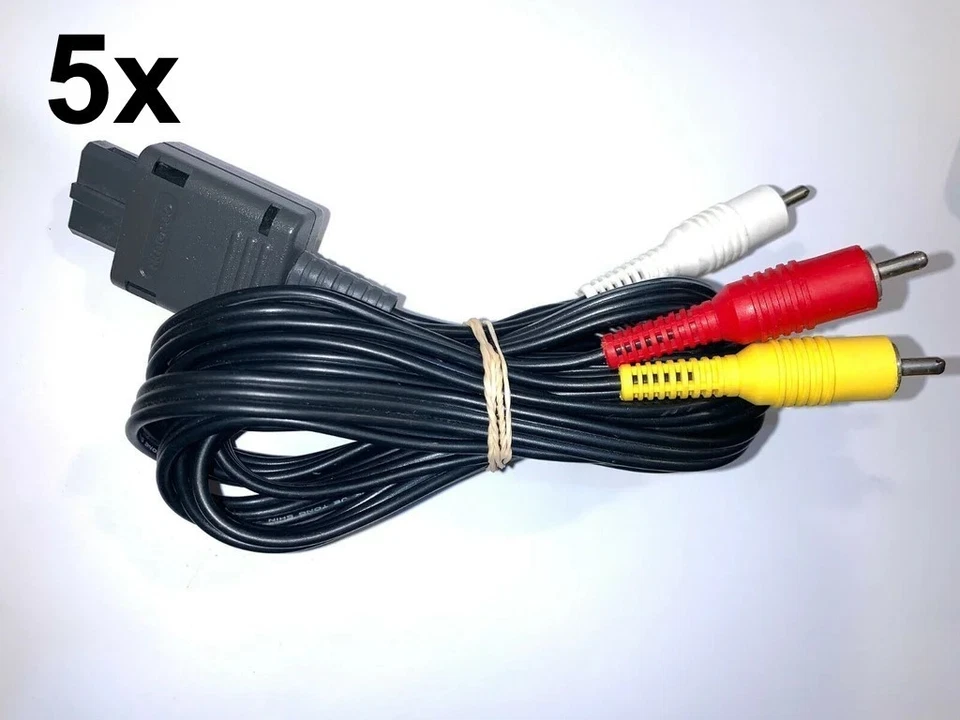 Lot of 5 Official Nintendo AV Cable Composite RCA Cord - N64 GameCube SNES - Image 1 of 1