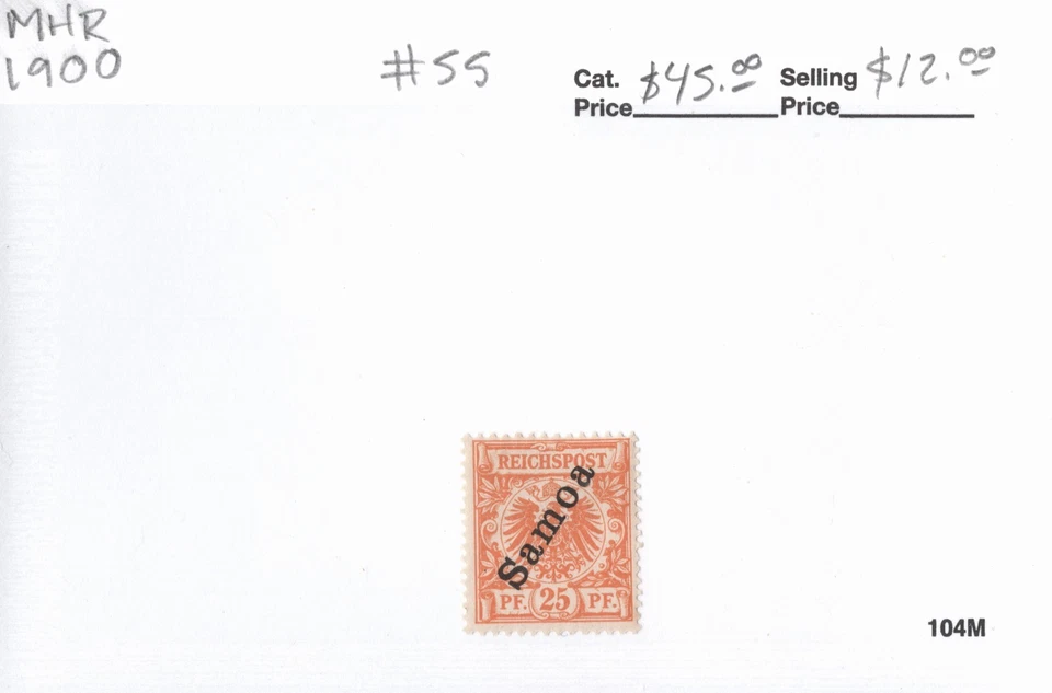 Samoa / Colonia Alemana #55 25pf Naranja, Sobreimpresión "Escudo de armas" MHR 1900 Foto 1 de 1