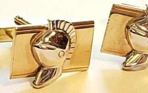 Vintage Mittelalter Ritter Silber & Gold Manschettenknöpfe Trojaner Manschettenknöpfe Mixed Metal cl - Bild 1 von 5