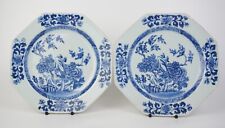 Pair Antique Chinese Blue and White Porcelain Octagonal Peony Plate QING 18th C