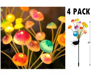 NEW 4 PACK! Solar Waterproof Mushroom Stake Lights, Garden LED Landscape Walkway - Picture 1 of 8