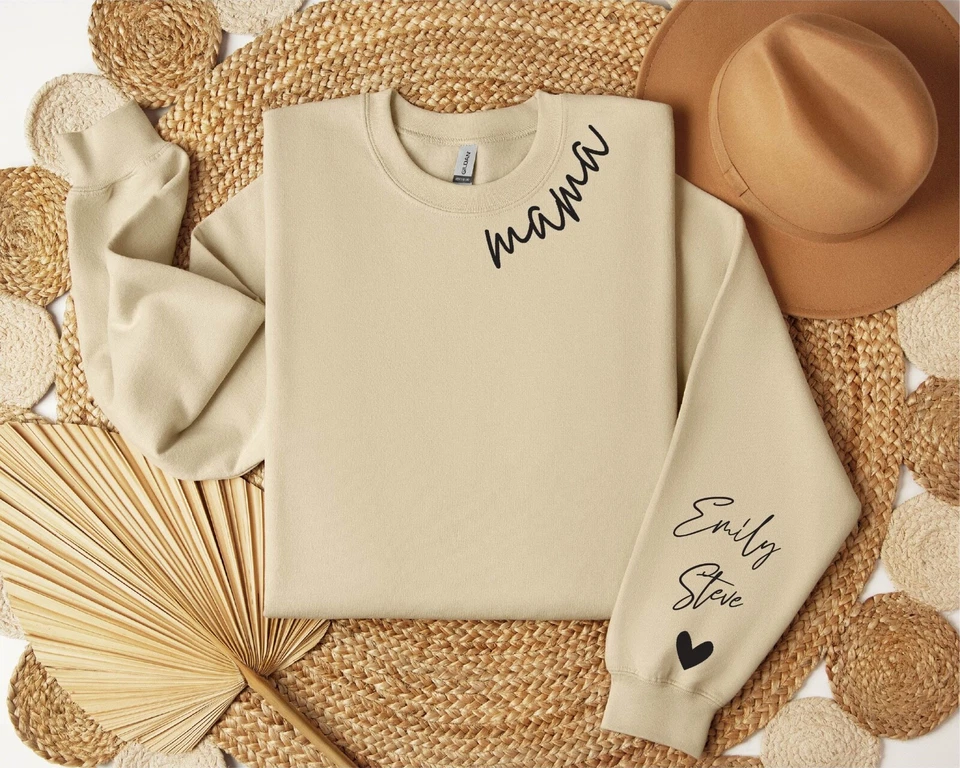 Personalized Mama Sweatshirt Custom Mom Mother Kids Names on Sleeve Mothers Gift - Image 1 of 4