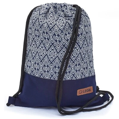 Leon By Bers Premium Turnbeutel Rucksack 35x45cm "BOHO BLAU GROSS RAUTE BLAU" - Bild 1 von 4