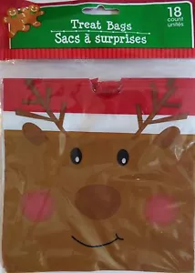 New CHRISTMAS CELLO PARTY GIFT BAGS 18 Count TREAT BAGS with Drawstring~Reindeer - Picture 1 of 1