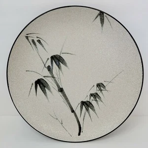 Japanese Stoneware Dinner Plate 10.5"~Glossy Wheat Texture~Bamboo Motif~EUC - Picture 1 of 2