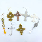 Cross Religious Christmas Ornaments Plastic and Ceramic Set of 8