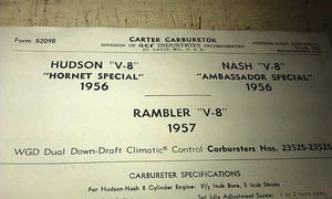 1956 HUDSON NASH & 1957 RAMBLER - CARTER CARBURETER Specs Leaflet - Picture 1 of 3